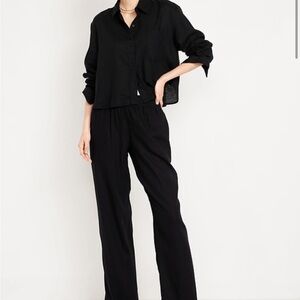 NWT Old Navy BLACK High-Waisted Linen Straight Ankle Pants-Large Petite,SOLD OUT